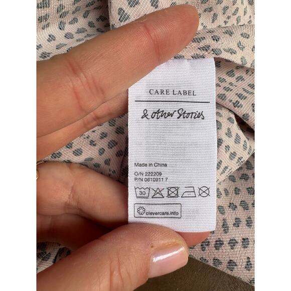 New NWT & Other Stories Pink Dotted Open Shoulder Tie Mini Dress - 6 - Picture 11 of 11